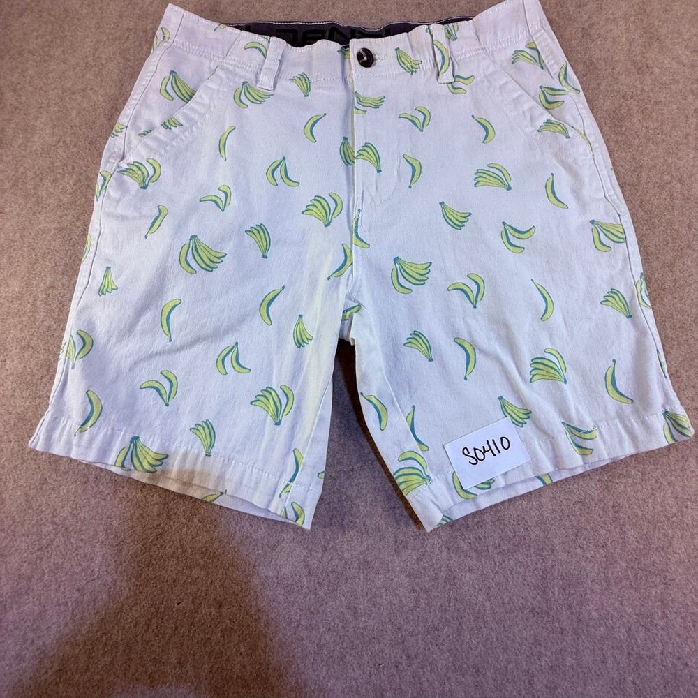 Denali Mens Banana Print Chino Shorts White Yellow Green Size 32 Tropical Summer